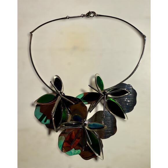 Bimba Y Lola Silver Tone Green Copper Abstract Flower Leaf Necklace - Picture 2 of 6